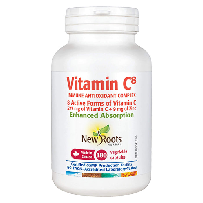 Bottle of New Roots Vitamin C⁸ Immune 180 Vegetable Capsules