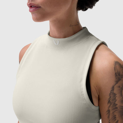 W023. LYCRA® Ribbed Mockneck Tank - Ivory Cream