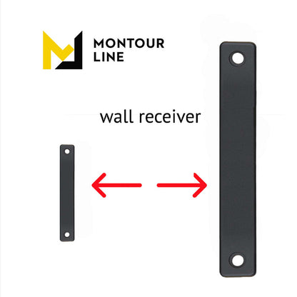 Wall Mounted Retractable Belt Barrier Fixed, Black Metal Case with Magnetic Belt End, 11 ft Belt - Montour Line WM115 - Crowd Control Warehouse