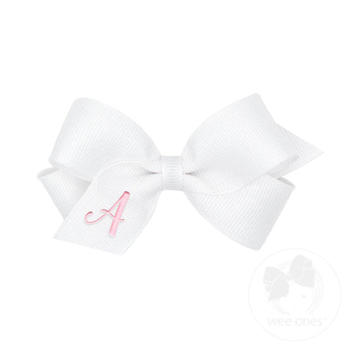 Wee Ones Mini Monogram Bow in White / Pink