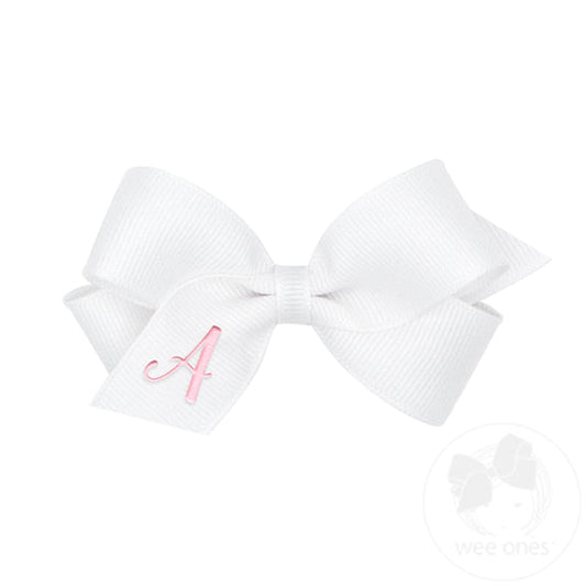Wee Ones Mini Monogram Bow in White / Pink
