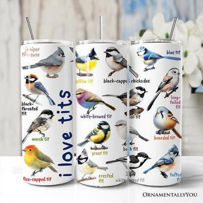 Whimsical Bird Tit 20oz Personalized Tumbler With Lid and Stainless Steel Straw, Funny Birdwatcher Gift Cup Tumbler OrnamentallyYou Non-Customized