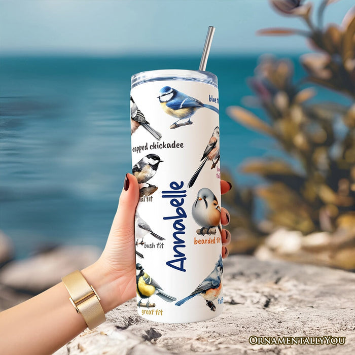 Whimsical Bird Tit 20oz Personalized Tumbler With Lid and Stainless Steel Straw, Funny Birdwatcher Gift Cup Tumbler OrnamentallyYou