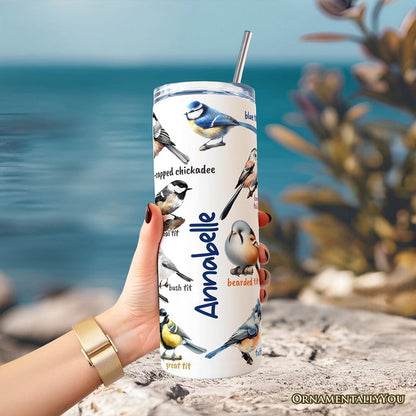 Whimsical Bird Tit 20oz Personalized Tumbler With Lid and Stainless Steel Straw, Funny Birdwatcher Gift Cup Tumbler OrnamentallyYou