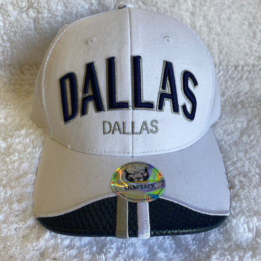 Dallas snapback cap, white and blue. Front View