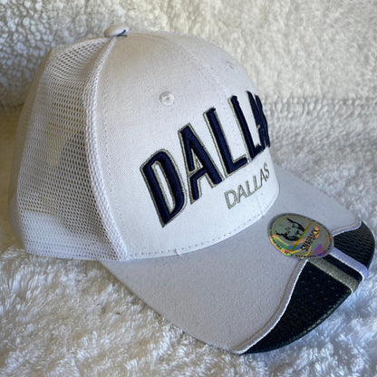 Dallas snapback cap, white and blue. Side View