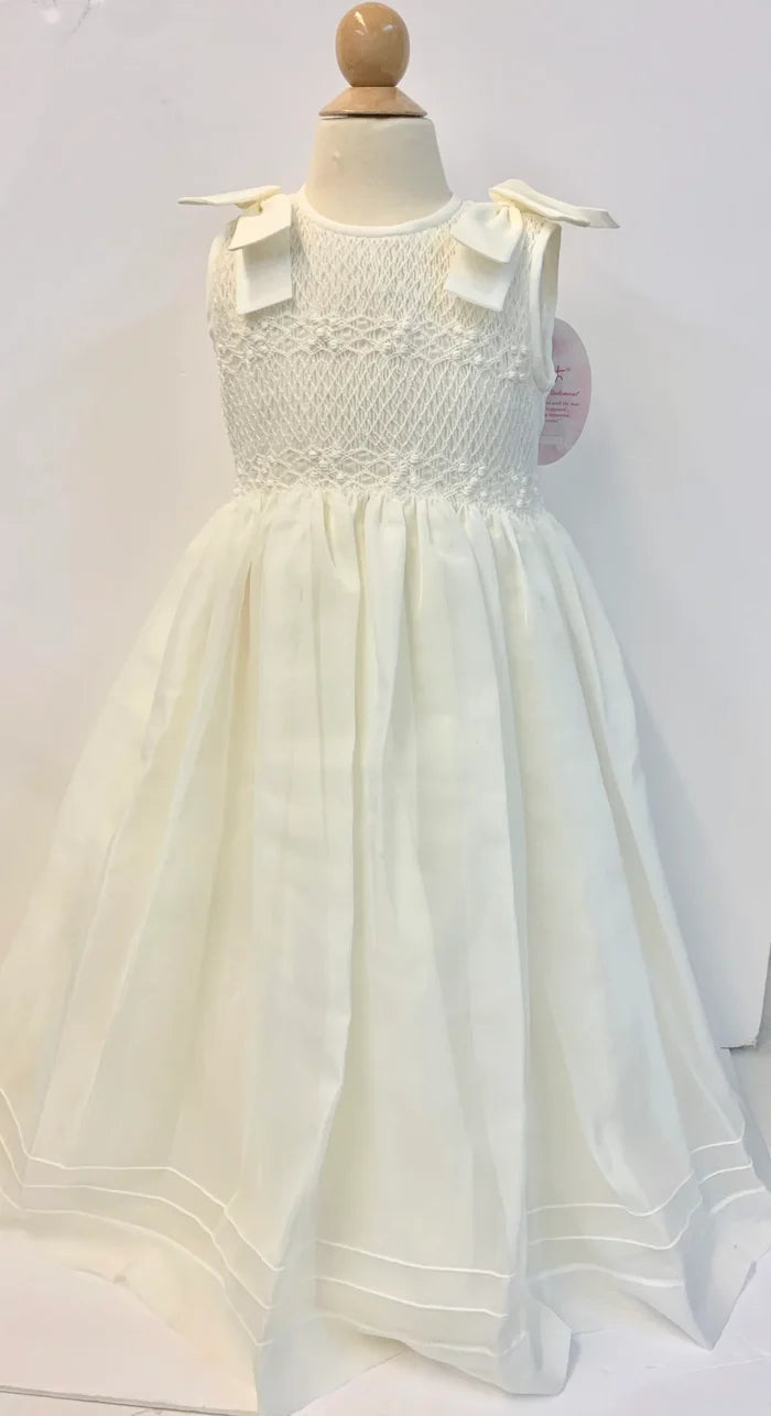 Willbeth Bow Shoulder Smocked Dress-Ivory