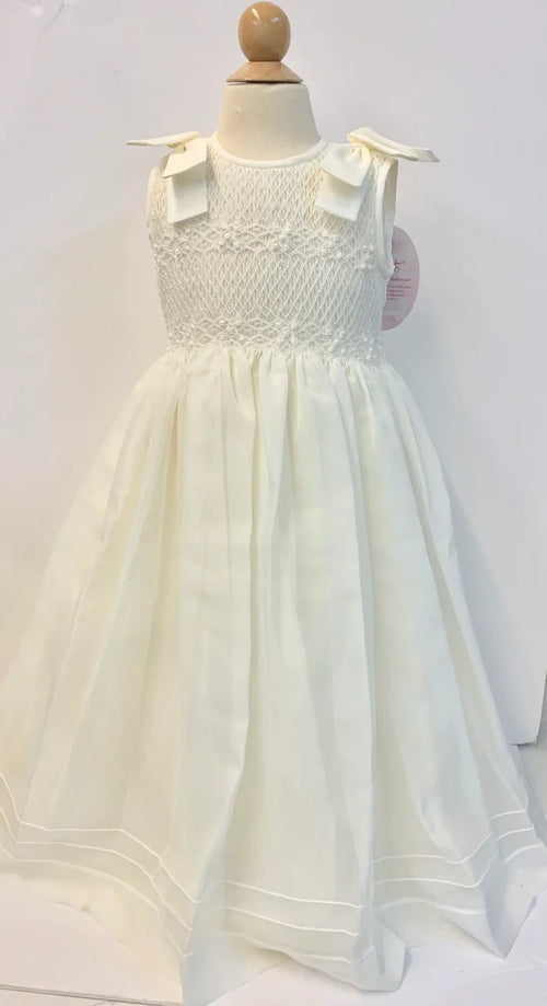 Willbeth Bow Shoulder Smocked Dress-Ivory