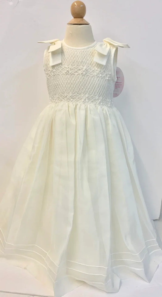 Willbeth Bow Shoulder Smocked Dress-Ivory