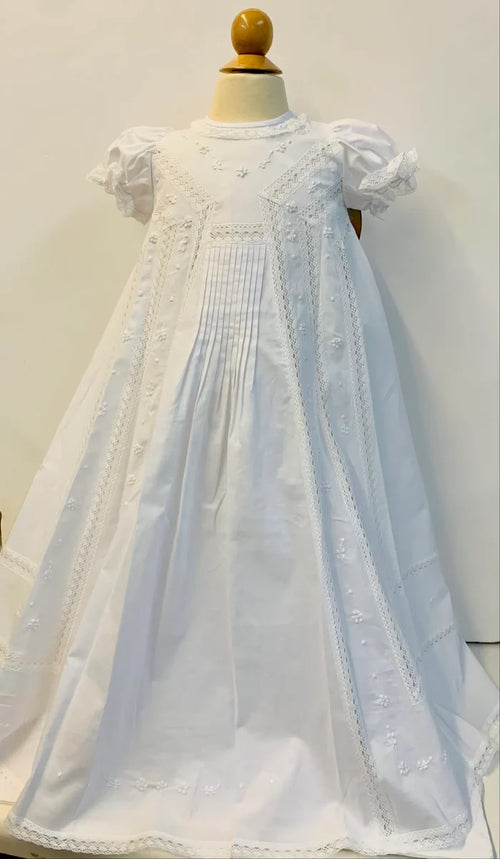 Willbeth Lace/Tucks Christening Gown with Bonnet