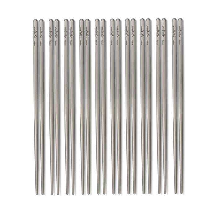 A set of multiple Winnerwell® square titanium chopsticks neatly arranged, displaying the product’s availability in a multi - pair set.