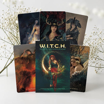 Set of tarot cards with artistic illustrations on a white background