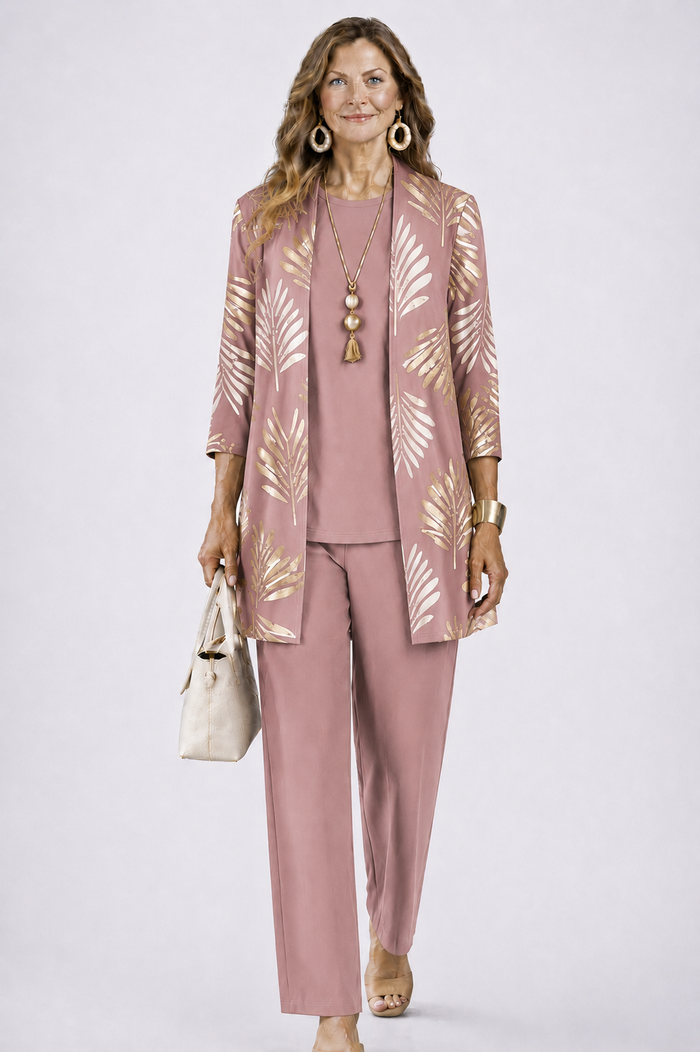 Aqua 3-Piece Set | Relaxed Fit, Lightweight, Printed Trousers for Women 0