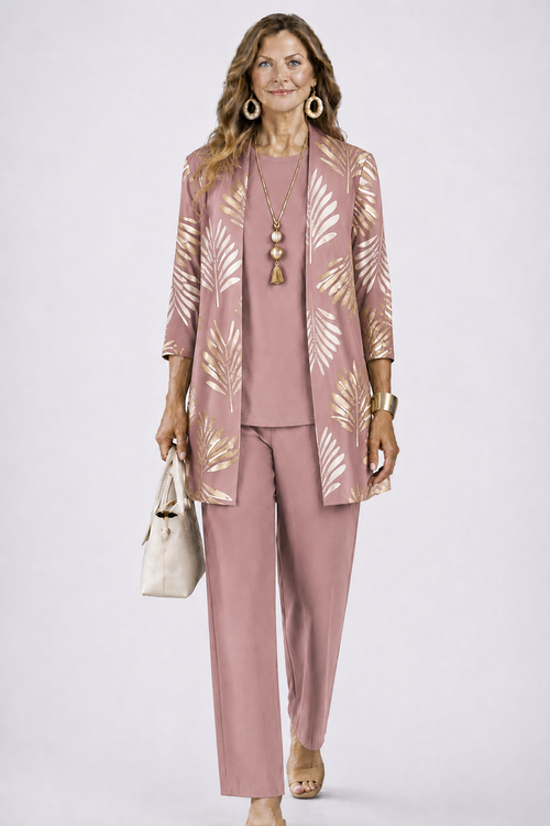 Aqua 3-Piece Set | Relaxed Fit, Lightweight, Printed Trousers for Women 0