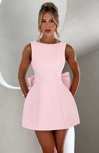 Wedding Guest A-Line Mini Dress with Pearl Trim for Women 0