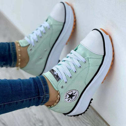 Women’s Lightweight Canvas Lace‑Up Sneakers – Breathable Flats