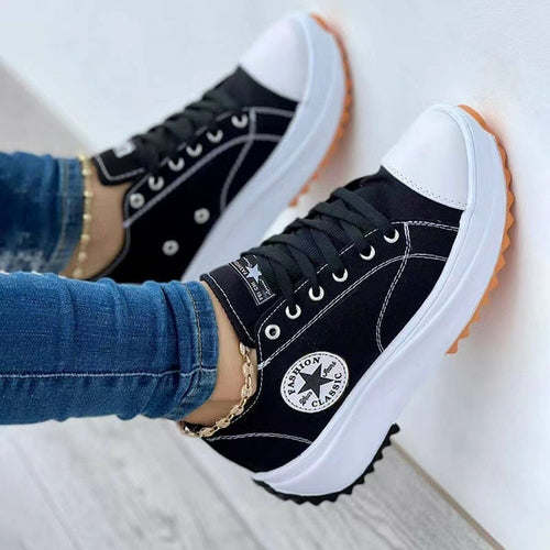 Women’s Lightweight Canvas Lace‑Up Sneakers – Breathable Flats