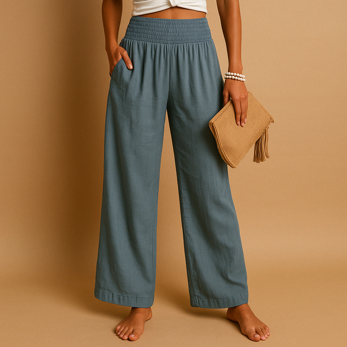 Elegant high-waisted linen trousers for women – Casual elasticated trousers 2