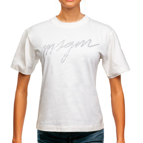 Women's Msgm Crystal Strass T-shirt Cream