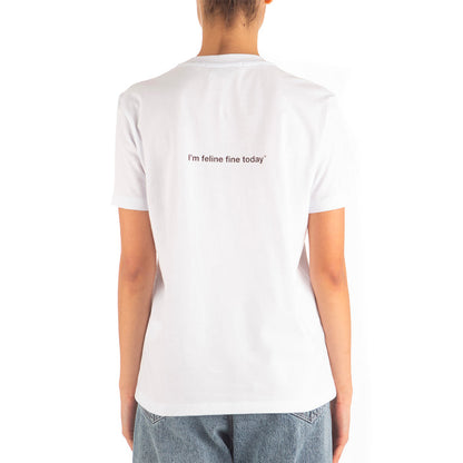 Women's Msgm "I'm Feline Fine Today" Print T-shirt White