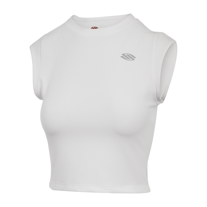 Front view of Women's Pro Line cap-sleeve pickleball fitted tee showcasing fitted silhouette and short cap sleeves on white background