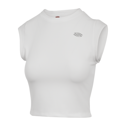 Front view of Women's Pro Line cap-sleeve pickleball fitted tee showcasing fitted silhouette and short cap sleeves on white background