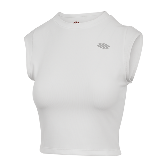 Front view of Women's Pro Line cap-sleeve pickleball fitted tee showcasing fitted silhouette and short cap sleeves on white background