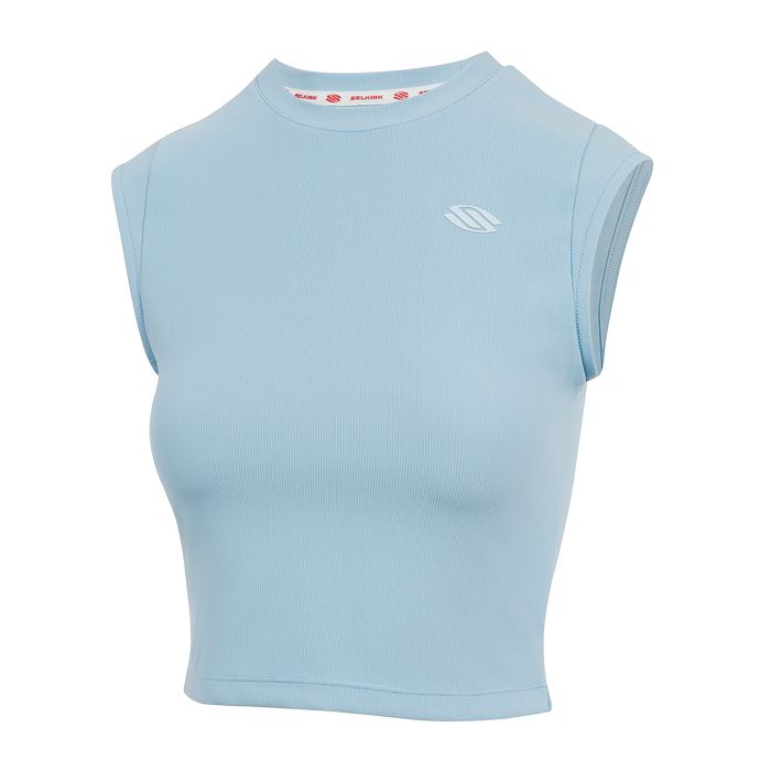 Light blue Women's Pro Line Cap Sleeve Fitted Tee with cropped length