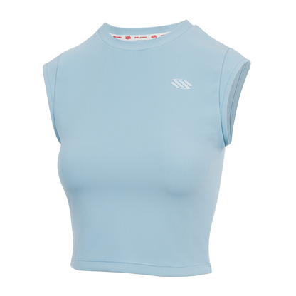 Light blue Women's Pro Line Cap Sleeve Fitted Tee with cropped length