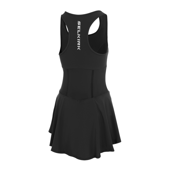 Selkirk pickleball women's dress in white, blue, and black.