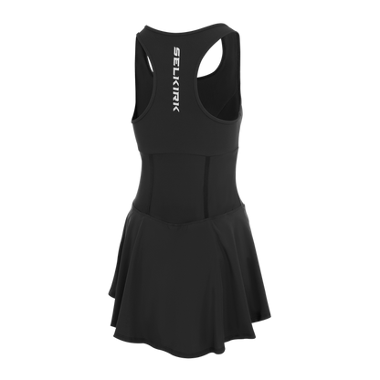 Selkirk pickleball women's dress in white, blue, and black.