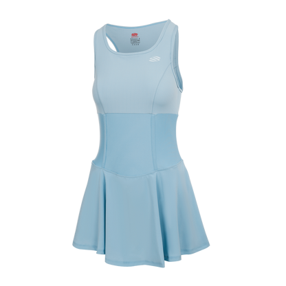 Light blue athletic dress with flared skirt and built-in shorts for pickleball