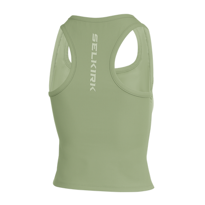 Selkirk pickleball women's tank top in blue, green, and white.