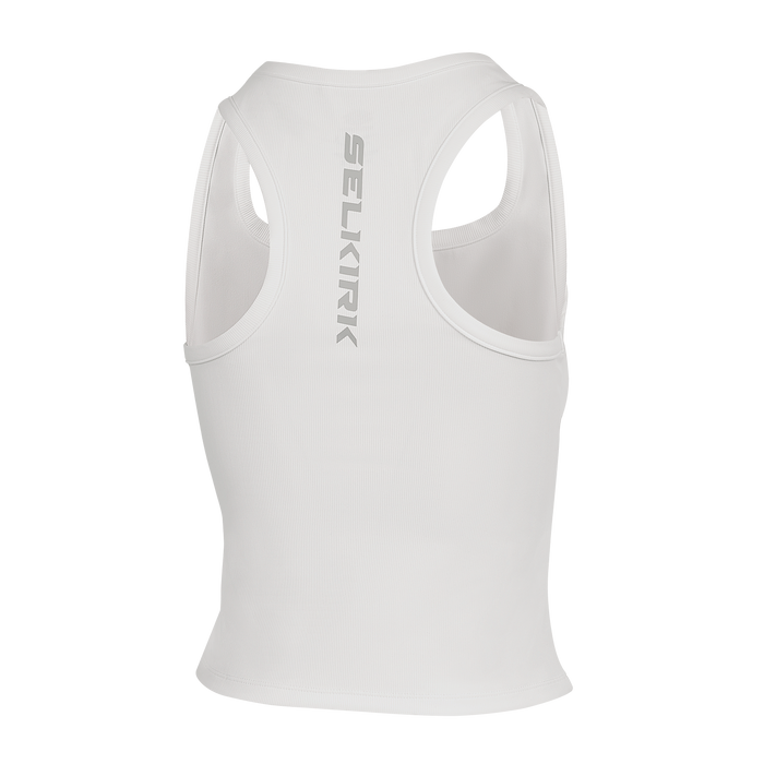 Selkirk pickleball women's tank top in blue, green, and white.