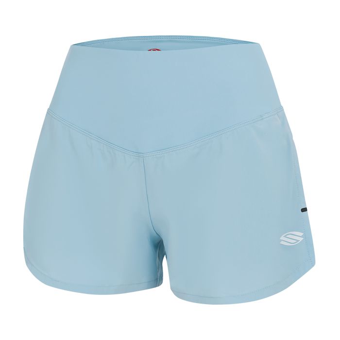 Light blue Women's Pro Line Woven Pickleball Shorts with logo