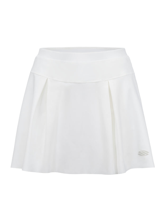 Front view of Women’s Pro Line Woven Pickleball Skirt showcasing two pleats and a white outer layer on a white background