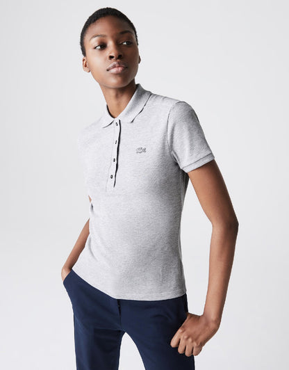 Women's Slim Fit Stretch Cotton Piqué Polo Silver Chine