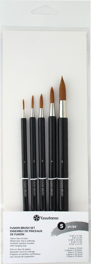 Yasutomo - Fusion Brush Set - 5 Piece. The 5 piece Fusion Brush set includes one brush each: FS1, FS2, FS3, FS4 and FS5. Embellish Away in Ontario Canada.