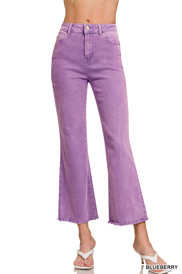 Zenana Acid Wash High Wasted Pants 27" inseam