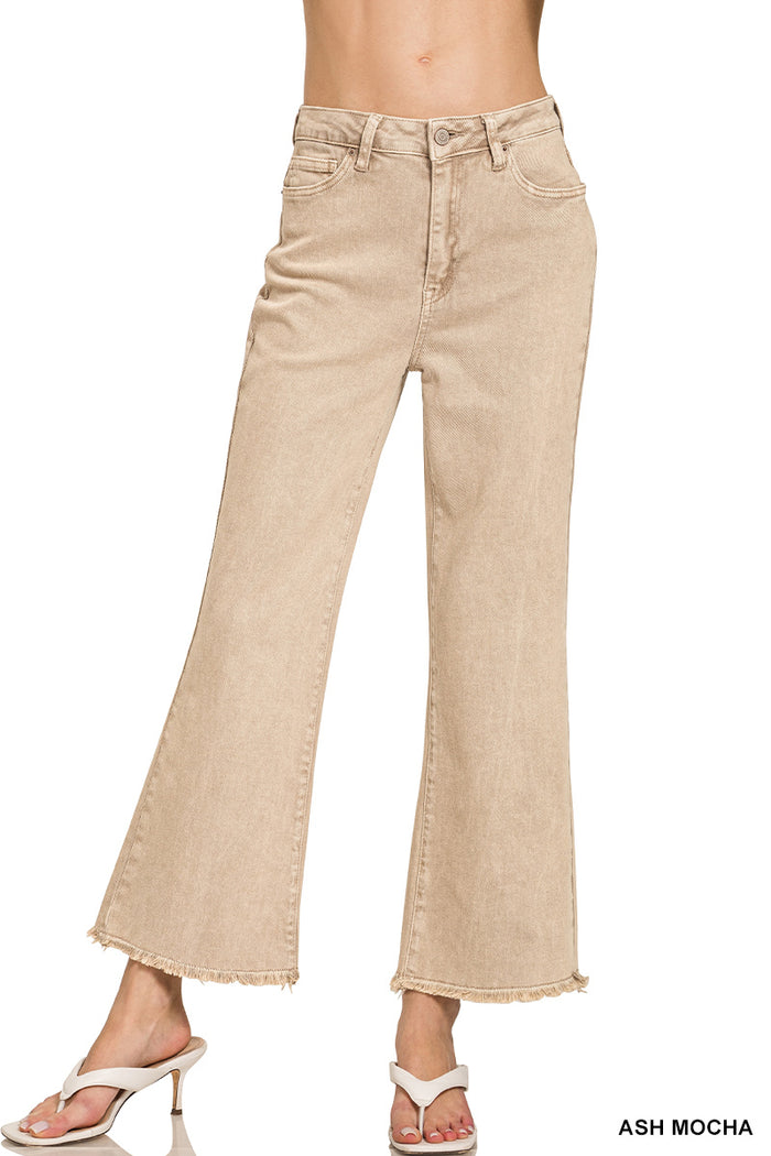 Zenana Acid Wash High Wasted Pants 27" inseam