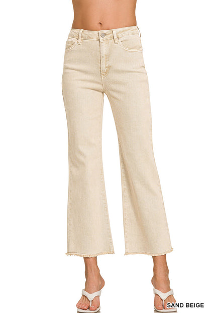 Zenana Acid Wash High Wasted Pants 27" inseam