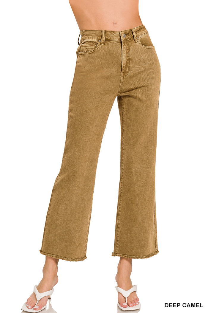 Zenana Acid Wash High Wasted Pants 27" inseam